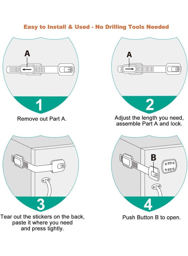 vmaisi 6 Pack Multi-Use Adhesive Straps Locks - Childproofing Baby Proofing Cabinet Latches for Drawers, Fridge, Dishwasher, Toilet Seat, Cupboard, Oven, Trash Can, No Drilling (White) - Image 4
