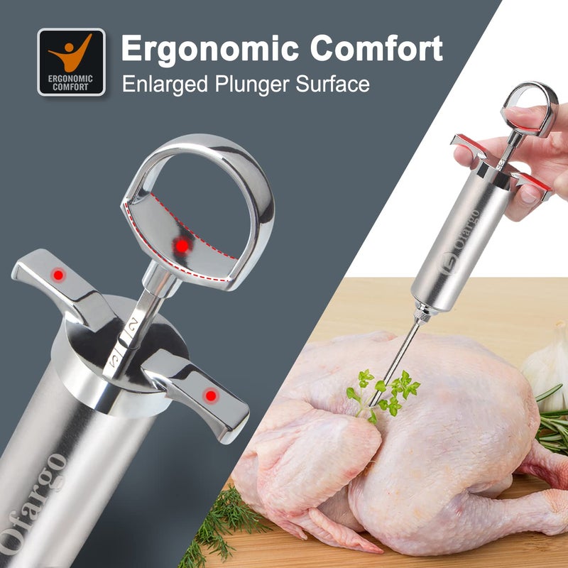 Ofargo Meat Injector, Meat Injectors for Smoking with 3 Marinade Food Injector Syringe Needles, Injector Marinades for Meats, Turkey, Brisket; 2-oz Capacity - Image 3