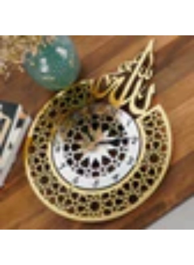 EMAAZZ LLC Luxury Islamic Arabic Calligraphy Wall Clock with Intricate Geometric Design – Elegant Gold Decorative Clock for Home, Office & Prayer Room - Image 2