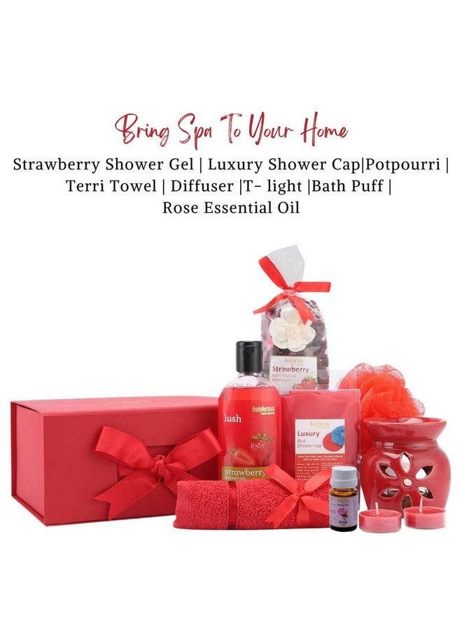 BodyHerbals Strawberry Bath And Body Care Gift Set For Women And Men| Luxury Skin Care Kit With Spa Accessories | Gift Box Hamper For Couple| 8 Pcs| Luxury Gift For Birthdays, Anniversaries, Christmas And Special Celebrations| 100 % Vegan - Image 2