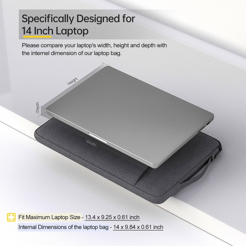 iKammo حافظة لابتوب 14 بوصة لأجهزة Acer و HP و ASUS و Lenovo و Dell | حقيبة حمل | رمادي فضائي | متوافقة مع Acer Chromebook 314/Plus/Aspire Go | تناسب HP Chromebook 14 14 بوصة رمادي فضائي - Image 2