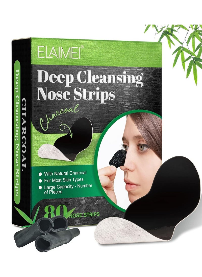 Elaimei Unscented Deep Cleansing Charcoal Pore Strips, 80 Count, Removes Blackheads, Tightens Pores, For Face and Nose  - Image 1