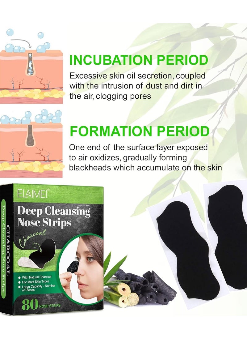 Elaimei Unscented Deep Cleansing Charcoal Pore Strips, 80 Count, Removes Blackheads, Tightens Pores, For Face and Nose  - Image 5