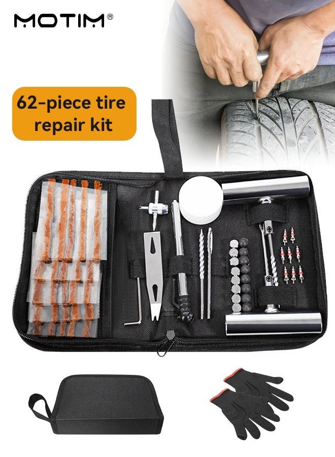 Motim 62PCS Tire Repair Kit, Professional Heavy Duty Tire Plug Kit, Professional Tire Patch Kit for Fix a Flat, Tubeless Tire Puncture Change Tool Kit for Car,Motorcycle,Truck,ATV,RV,SUV - Image 1