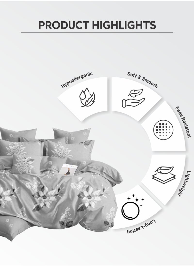 Donetella - Duvet Cover Set 4-Pcs Single Size Printed Bed Set With 1 Duvet Cover(160 x 220 CM) 1 Fitted Sheet 1 Pillow Sham And 1 Pillow Case (Without Filler),Pastel Grey - Image 1