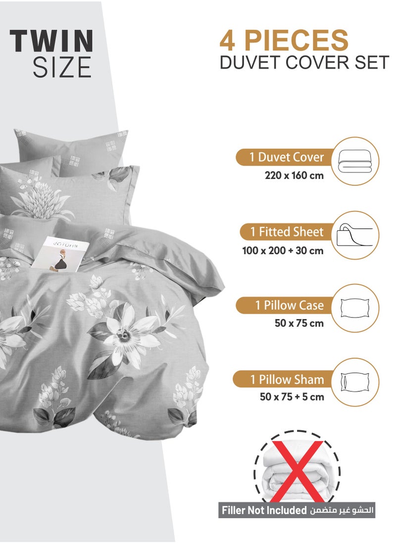 Donetella - Duvet Cover Set 4-Pcs Single Size Printed Bed Set With 1 Duvet Cover(160 x 220 CM) 1 Fitted Sheet 1 Pillow Sham And 1 Pillow Case (Without Filler),Pastel Grey - Image 1