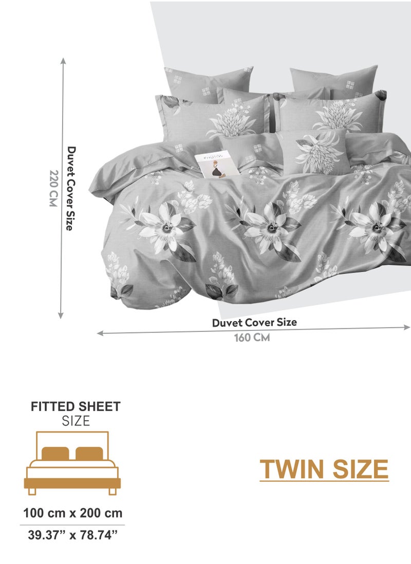 Donetella - Duvet Cover Set 4-Pcs Single Size Printed Bed Set With 1 Duvet Cover(160 x 220 CM) 1 Fitted Sheet 1 Pillow Sham And 1 Pillow Case (Without Filler),Pastel Grey - Image 1