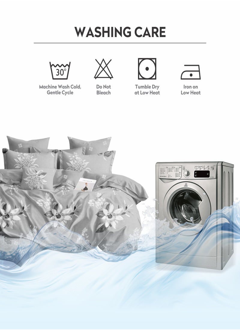 Donetella - Duvet Cover Set 4-Pcs Single Size Printed Bed Set With 1 Duvet Cover(160 x 220 CM) 1 Fitted Sheet 1 Pillow Sham And 1 Pillow Case (Without Filler),Pastel Grey - Image 1