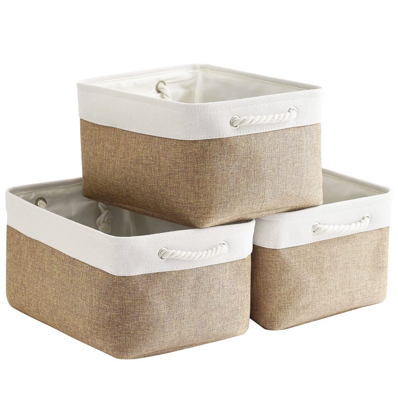 Sacyic Fabric Storage Baskets Rectangular Baskets for Organizing Fabric Shelves Decorative Use White Khaki
