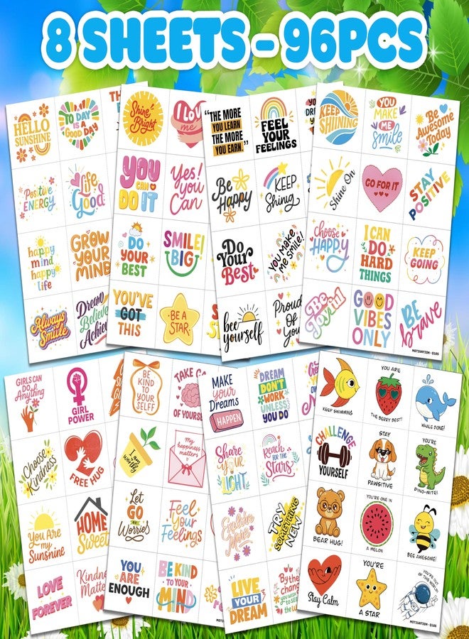 91TATTOOS 96 PCS Motivational Pre-Cut Temporary Tattoos for Kids | - Image 3