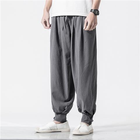 Spring Summer Cotton Linen Monk Pants Gray (two buttons)