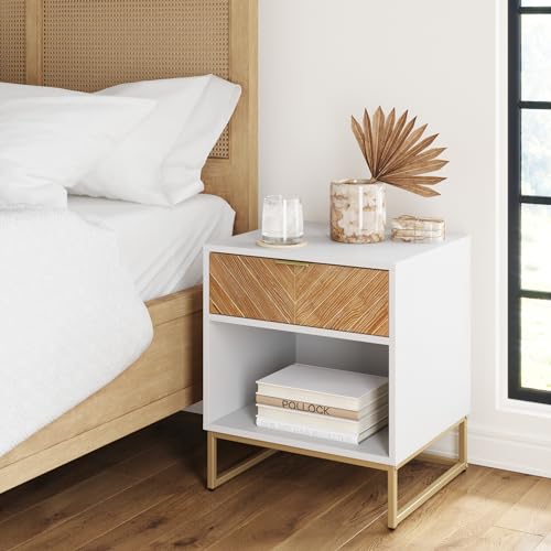 Nathan James Kensi Nightstand Side Accent or End Table with Storage WhiteGold
