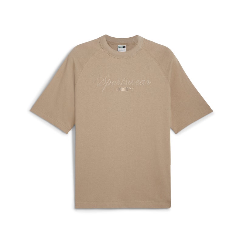 PUMA CLASSICS+ Mens Beige Oversized T-shirt - Image 4