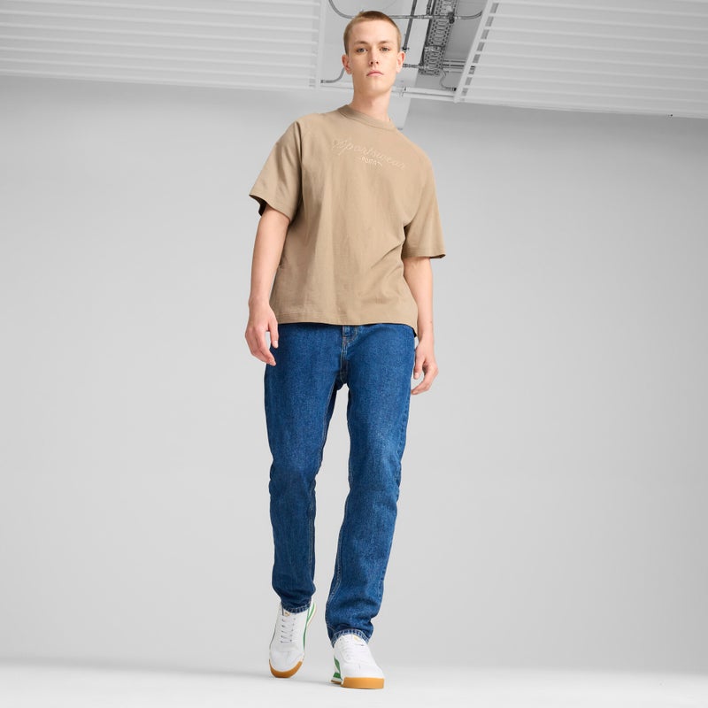 PUMA CLASSICS+ Mens Beige Oversized T-shirt - Image 3