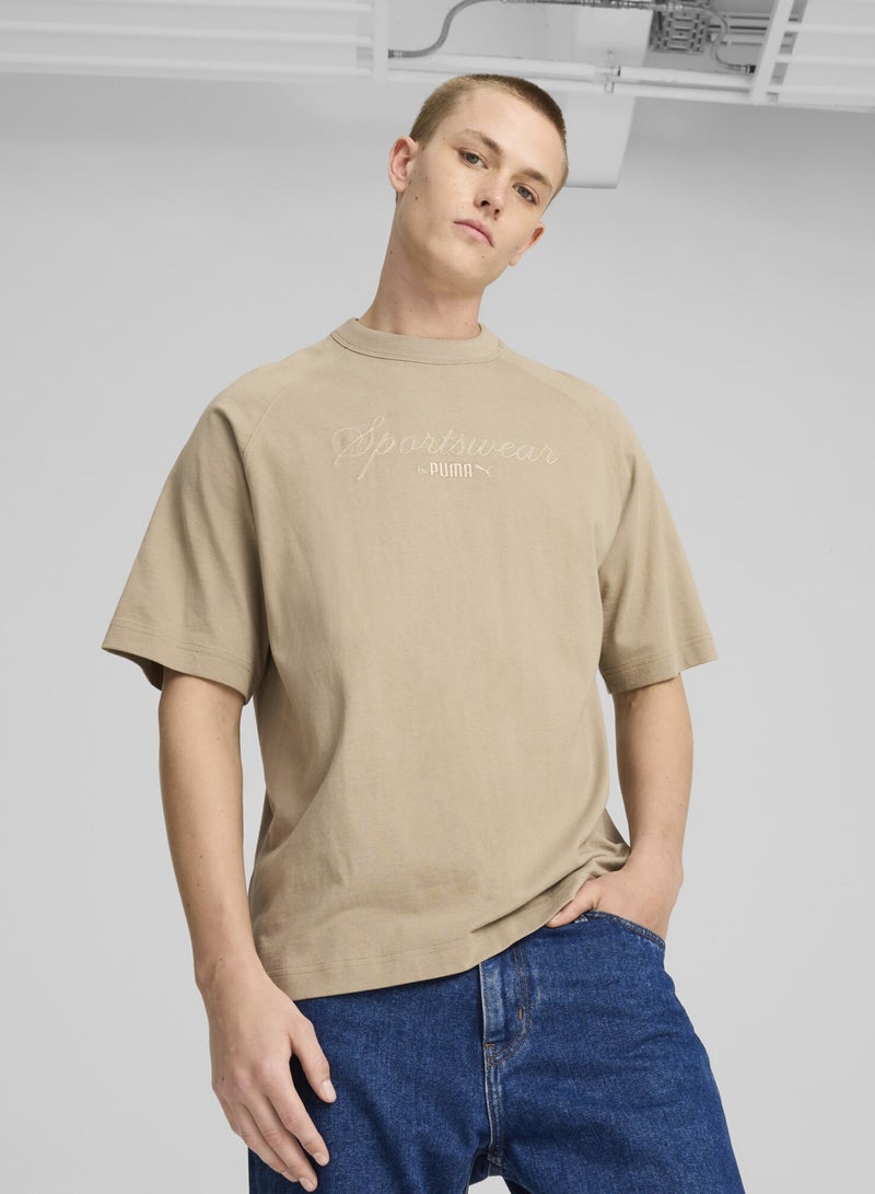 PUMA CLASSICS+ Mens Beige Oversized T-shirt - Image 1