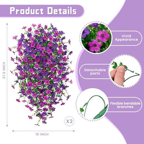 ADXORA Fake Artificial Hanging Flowers for Outdoor Spring Decor 2PCS Faux Silk Flowers Plants for Outdoor Outside Planter UV Resistant Daisy for Porch Front Door Patio Balcony Yard Decor - Image 3