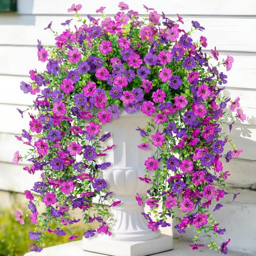 ADXORA Fake Artificial Hanging Flowers for Outdoor Spring Decor 2PCS Faux Silk Flowers Plants for Outdoor Outside Planter UV Resistant Daisy for Porch Front Door Patio Balcony Yard Decor - Image 1