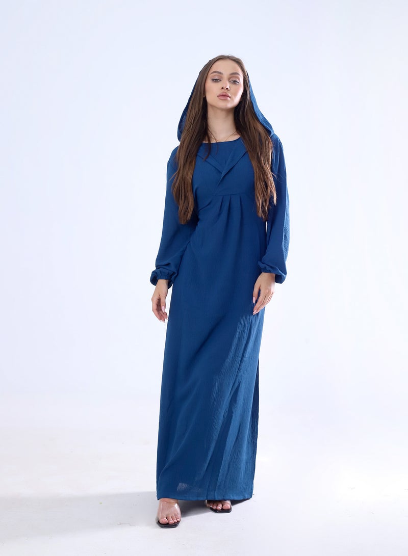 BEBO Plain long dress with hood and belt, free size, fits from 60 to 85 kg approximately_Petroleum  - Image 1