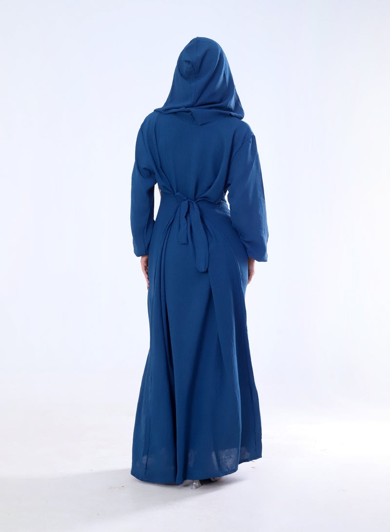 BEBO Plain long dress with hood and belt, free size, fits from 60 to 85 kg approximately_Petroleum  - Image 2
