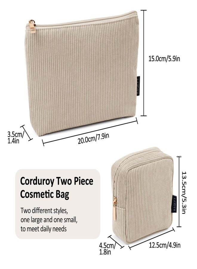 MAGEFY Small Makeup Bag, 2 Pcs Corduroy Makeup Bag for Purse Make Up Organizer Bag Mini Pouch with Slip-in Pockets Aesthetic Preppy Stuff - Beige - Image 5