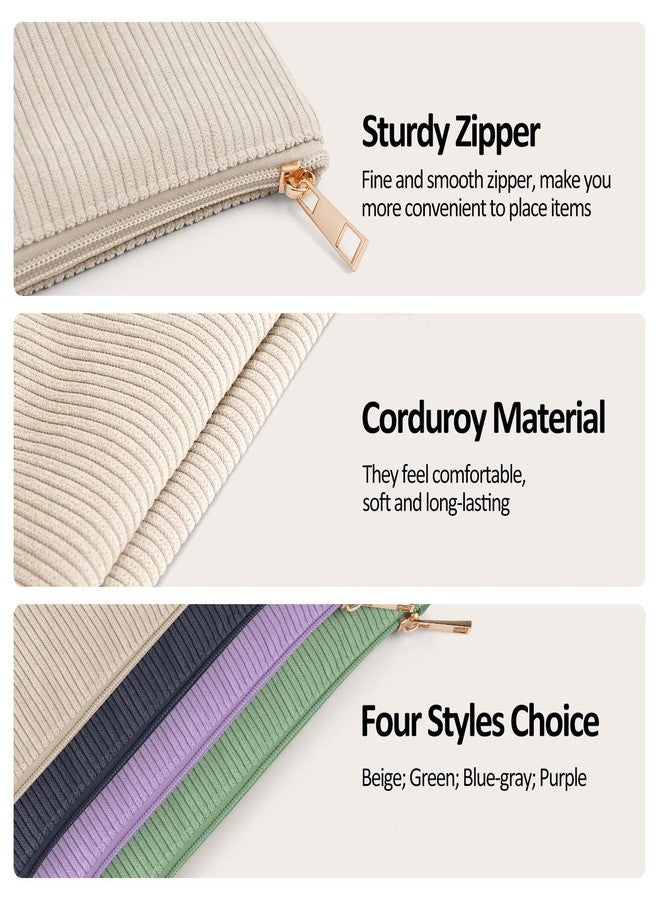 MAGEFY Small Makeup Bag, 2 Pcs Corduroy Makeup Bag for Purse Make Up Organizer Bag Mini Pouch with Slip-in Pockets Aesthetic Preppy Stuff - Beige - Image 4