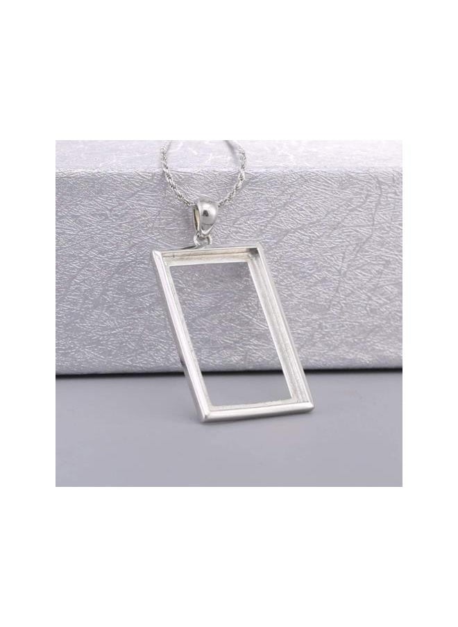 silvercnc Sterling Silver Open Back Bezel Pendants Charms Rectangle Shape Frame Pendant Open Back Frame for DIY Jewelry Making Crafts