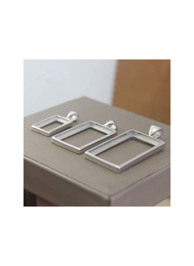 silvercnc Sterling Silver Open Back Bezel Pendants Charms Rectangle Shape Frame Pendant Open Back Frame for DIY Jewelry Making Crafts