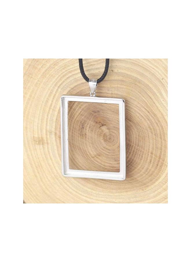 silvercnc Sterling Silver Open Back Bezel Pendants Charms Rectangle Shape Frame Pendant Open Back Frame for DIY Jewelry Making Crafts