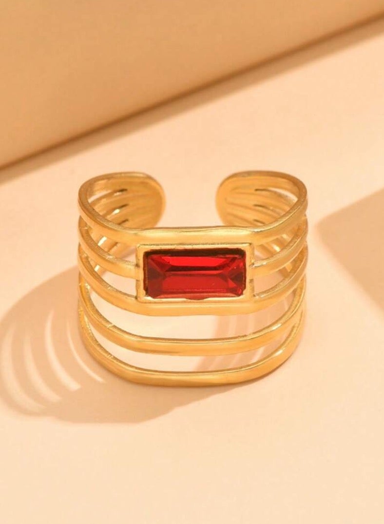 إيكوال خاتم نسائي أنيق من الاستانلس ستيل مطلي باللون الذهبي بمقاس موحد - Image 2