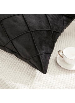 AMICA AMICA Luxurious Diamond Pinch Pleated Crystal Velvet Pillowcases Solid Pintuck Throw Cushion Cover for Home Decor Hidden Zipper Closure (Black, 17'' X 27'' Inch)  - Image 4