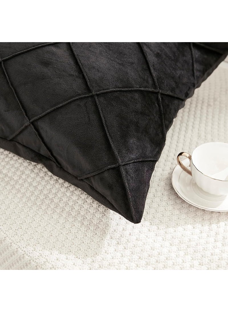 AMICA AMICA Luxurious Diamond Pinch Pleated Crystal Velvet Pillowcases Solid Pintuck Throw Cushion Cover for Home Decor Hidden Zipper Closure (Black, 17'' X 27'' Inch)  - Image 4