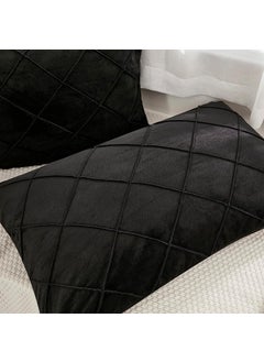 AMICA AMICA Luxurious Diamond Pinch Pleated Crystal Velvet Pillowcases Solid Pintuck Throw Cushion Cover for Home Decor Hidden Zipper Closure (Black, 17'' X 27'' Inch)  - Image 3