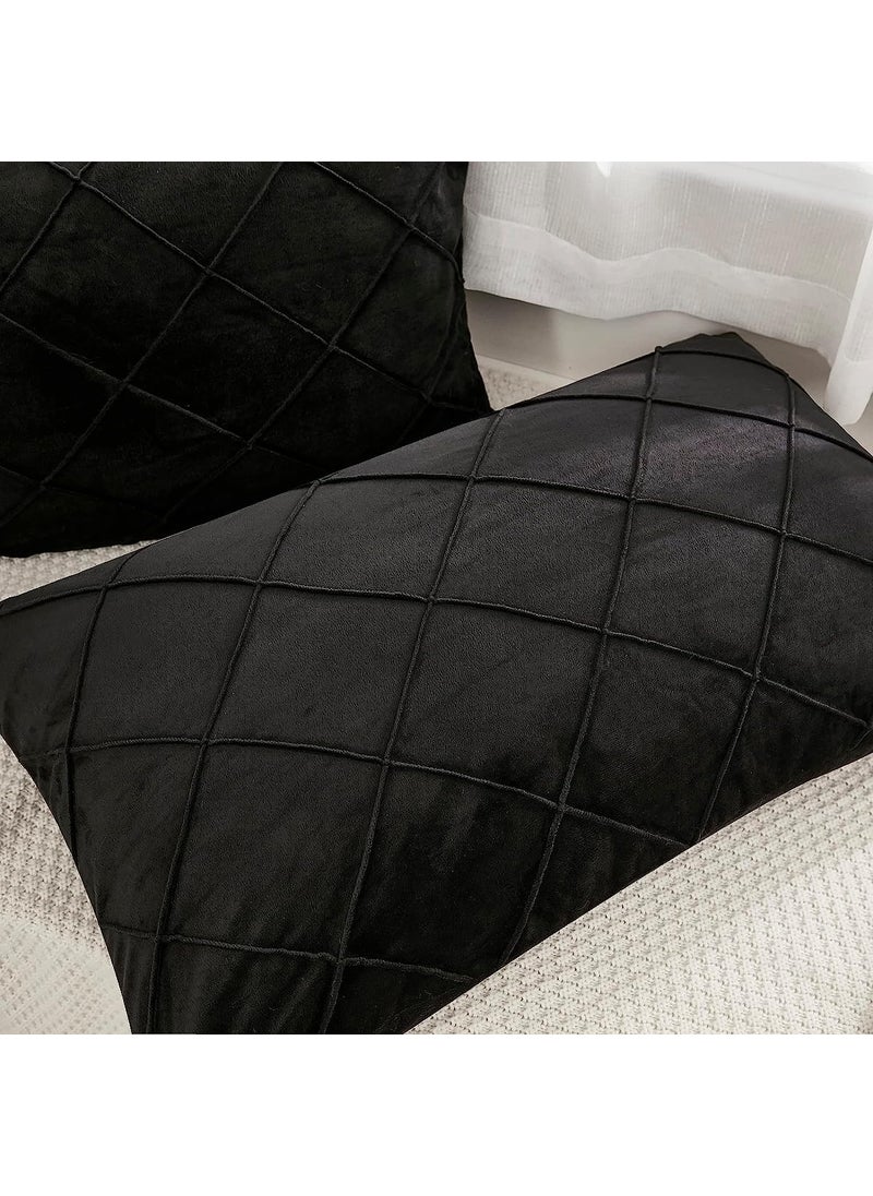 AMICA AMICA Luxurious Diamond Pinch Pleated Crystal Velvet Pillowcases Solid Pintuck Throw Cushion Cover for Home Decor Hidden Zipper Closure (Black, 17'' X 27'' Inch)  - Image 3