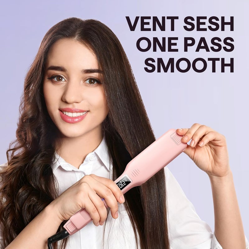 wavytalk Hair Straightener, 1.75 Inch Wide Titanium Plate Straightener for All Hair Types, Dual Voltage Flat Iron, Leave Silky Smooth Look, 20% Faster Styling, Pink - Image 2
