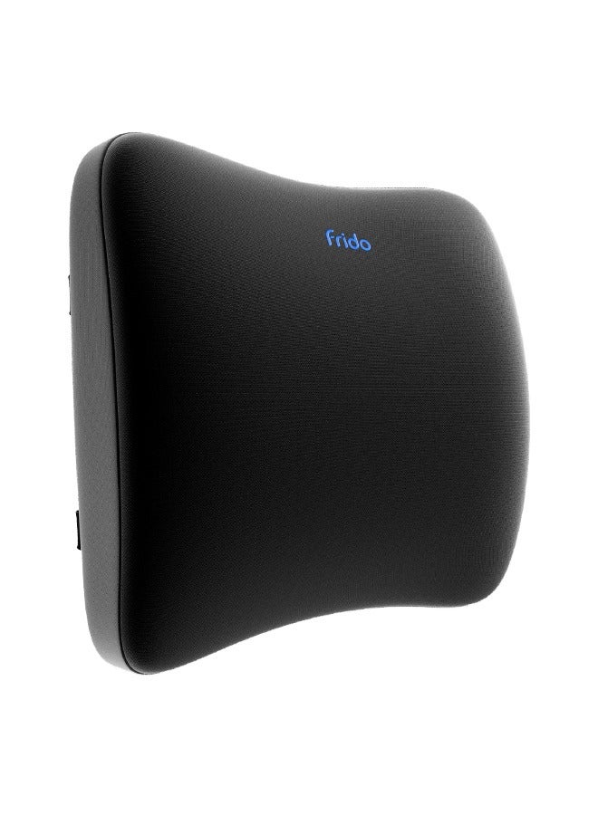 Frido Lumbar Back Support Pillow, Office Chair Cushion, Improves Posture, Gel Infused Memory Foam Orthopedic Cushion For Cooling, With Air Flow Vents, Adjustable Dual Straps (Black)