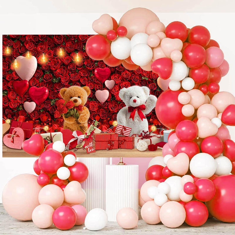 Mocsicka Happy Valentine's Day Backdrop Red Roses Large Happy Valentines Day Party Decorations for Couples Romantic Photography Background Party Supplies (Red, 70.8x43.3 inch) - Image 5