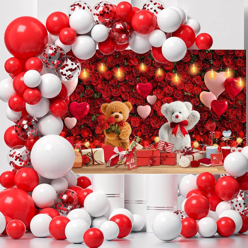 Mocsicka Happy Valentine's Day Backdrop Red Roses Large Happy Valentines Day Party Decorations for Couples Romantic Photography Background Party Supplies (Red, 70.8x43.3 inch) - Image 4
