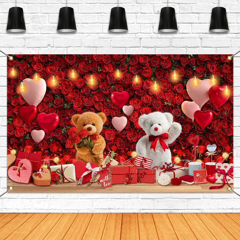 Mocsicka Happy Valentine's Day Backdrop Red Roses Large Happy Valentines Day Party Decorations for Couples Romantic Photography Background Party Supplies (Red, 70.8x43.3 inch) - Image 1