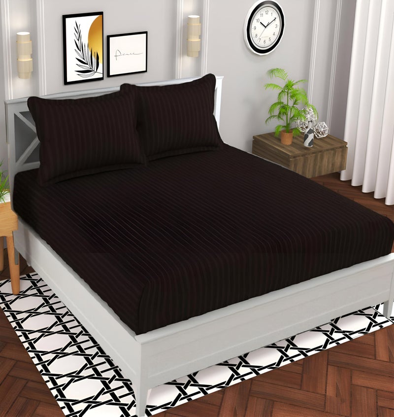 STARNSTYLE 220 Cotton Feel Glace Cotton Double Bedsheet with 2 Pillow Cover (90x90 inch) Coffee - Image 1