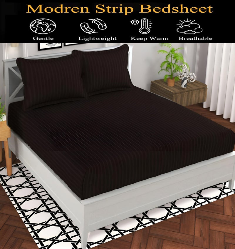 STARNSTYLE 220 Cotton Feel Glace Cotton Double Bedsheet with 2 Pillow Cover (90x90 inch) Coffee - Image 2