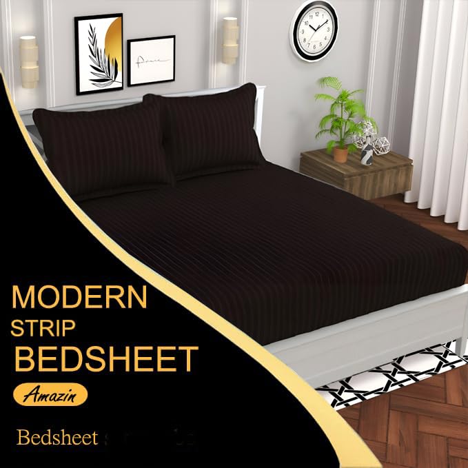 STARNSTYLE 220 Cotton Feel Glace Cotton Double Bedsheet with 2 Pillow Cover (90x90 inch) Coffee - Image 3
