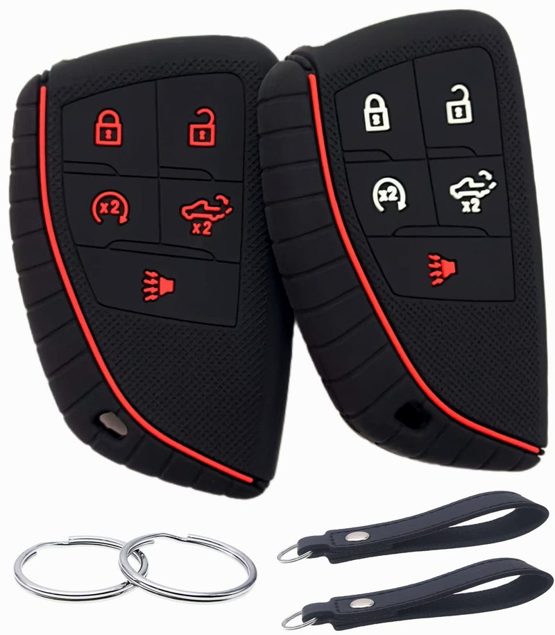 REPROTECTING Silicone Rubber Key Fob Cover Compatible with 20252022 Chevy Chevrolet Silverado 1500 GMC Sierra 1500 2025 2024 Silverado Sierra 2500HD 3500HD Black Black with red