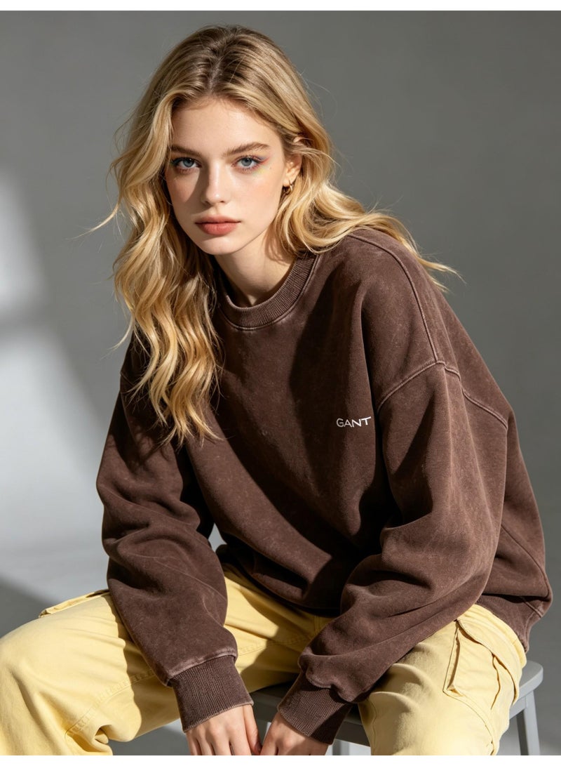 GANT Unisex Crew Neck Washed Sweatshirt, Men's Women's Casual Long Sleeve Top Brown - Image 3