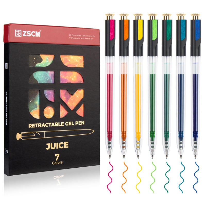 ZSCM Retractable Juicy Gel Pens, 7 Colors Large Capacity Vibrant Juicy Gel Ink Pens for Adult Coloring, 1.0 mm Fine Point Smooth Writing Color Pen for Fruit Art Note Taking Aesthetic Art Supplies - Image 1