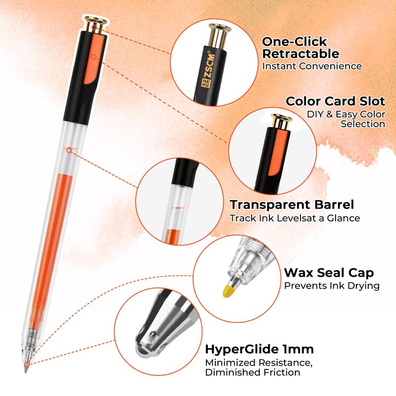 ZSCM Retractable Juicy Gel Pens, 7 Colors Large Capacity Vibrant Juicy Gel Ink Pens for Adult Coloring, 1.0 mm Fine Point Smooth Writing Color Pen for Fruit Art Note Taking Aesthetic Art Supplies - Image 2