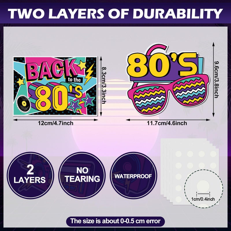 Seajan 60 Pcs Back to The 80s Party Decoration Retro 1980s Hip Hop Cutouts Radio Roller Skating Cassette Tape Cutouts Throwback Birthday Party Neon Rock Hippie Supplies - Image 2