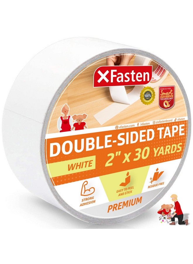 XFasten Double Sided Tape White Removable And Residuefree 2Inch X 30 Yards Surface Safe Twosided Sticky Adhesive Tape For Wall Floor Clothes Rug Fabric Crafts And Scrapbooking - Image 1
