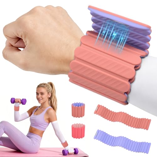 Abahub Wearable Wrist Ankle Weights Set of 2 Stackable Magnetic Weighted Bracelet for Women Waterproof Silicone Arm Leg Weights for Home Gym Workout Yoga Pilates Purple and Pink 22LB - Image 1