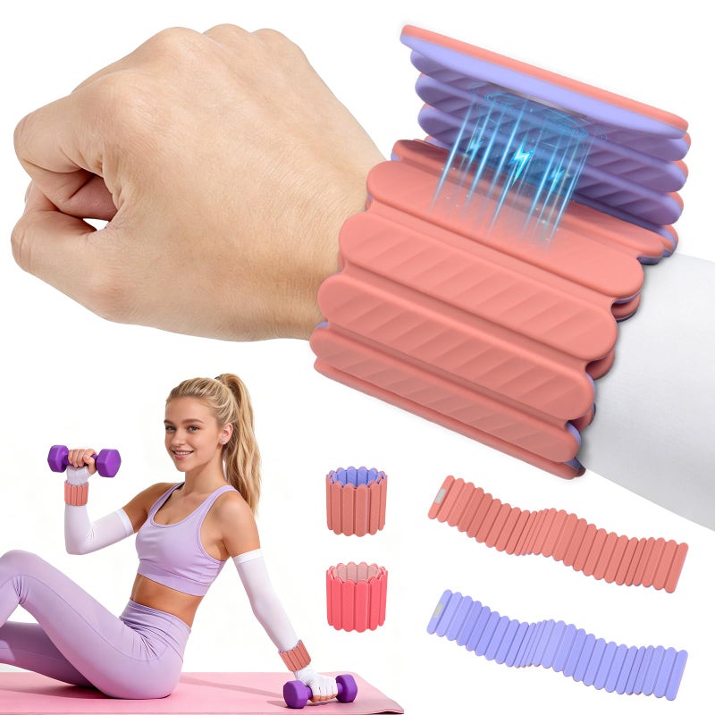 Abahub Wearable Wrist Ankle Weights Set of 2 Stackable Magnetic Weighted Bracelet for Women Waterproof Silicone Arm Leg Weights for Home Gym Workout Yoga Pilates Purple and Pink 22LB - Image 2