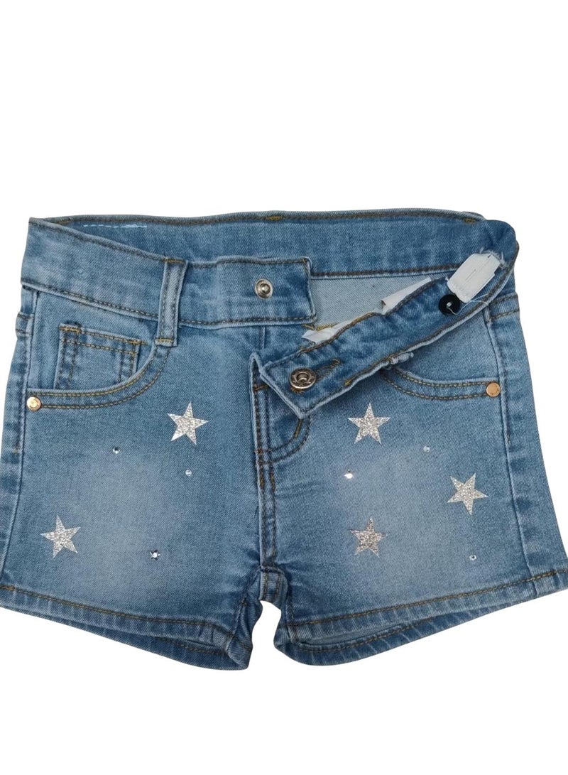 babyqlo Girls Star Print Adjustable Waist Denim Shorts - Image 4
